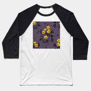 Purple and Yellow Flower Pattern Baseball T-Shirt